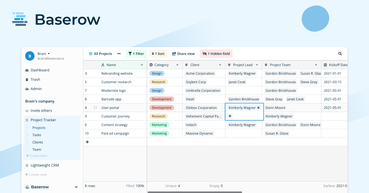 Baserow - No-Code Datenbank - Docker-Compose mit Portainer installieren - Cloud Server Serie